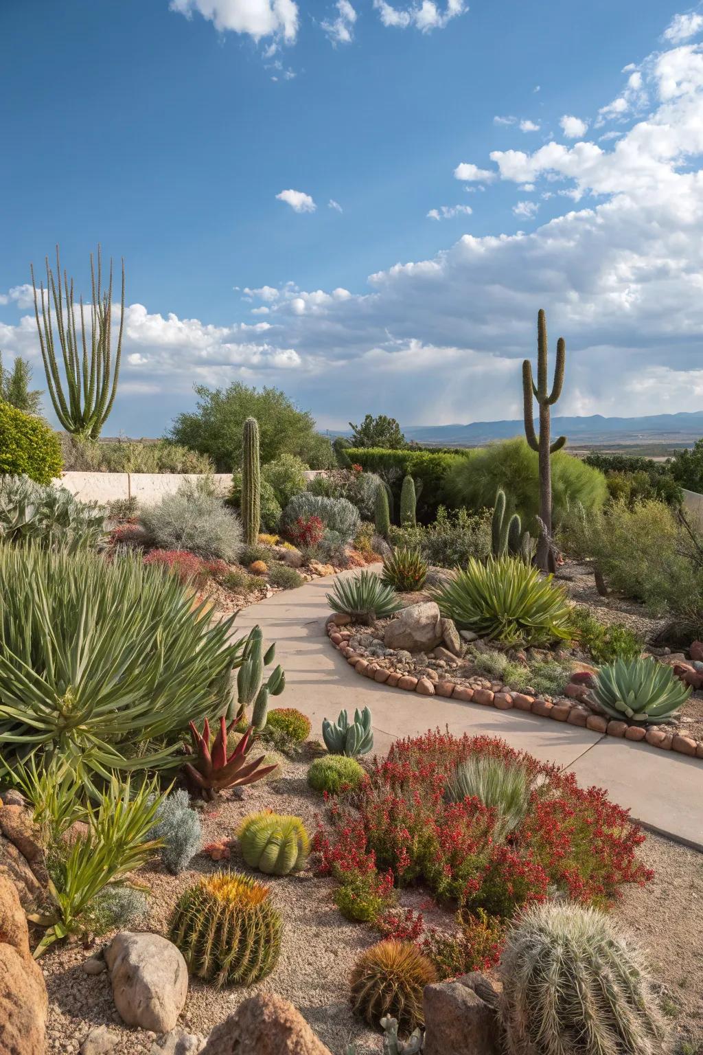 A xeriscape garden featuring a variety of colorful succulents in New Mexico.