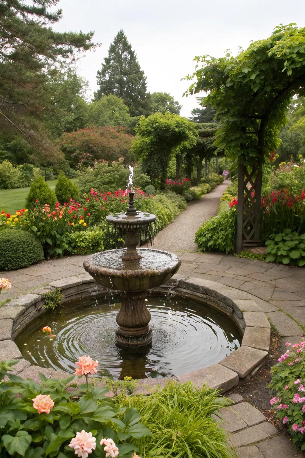 A garden island with a water feature adding serenity and appeal.