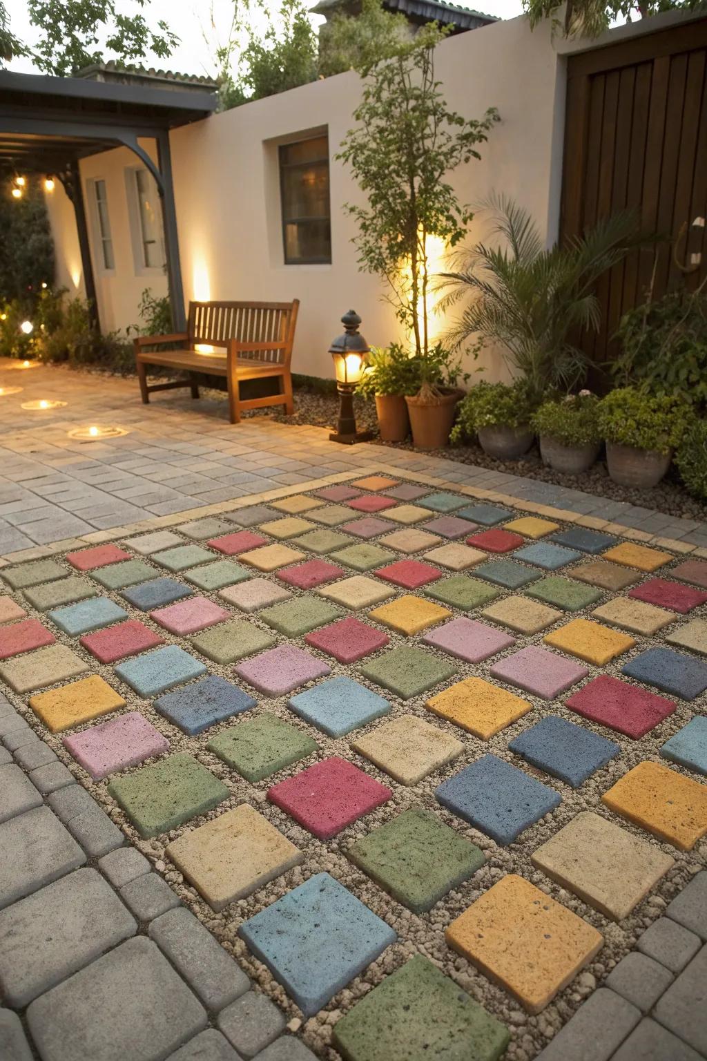 Artful mosaic patterns make this patio uniquely beautiful.