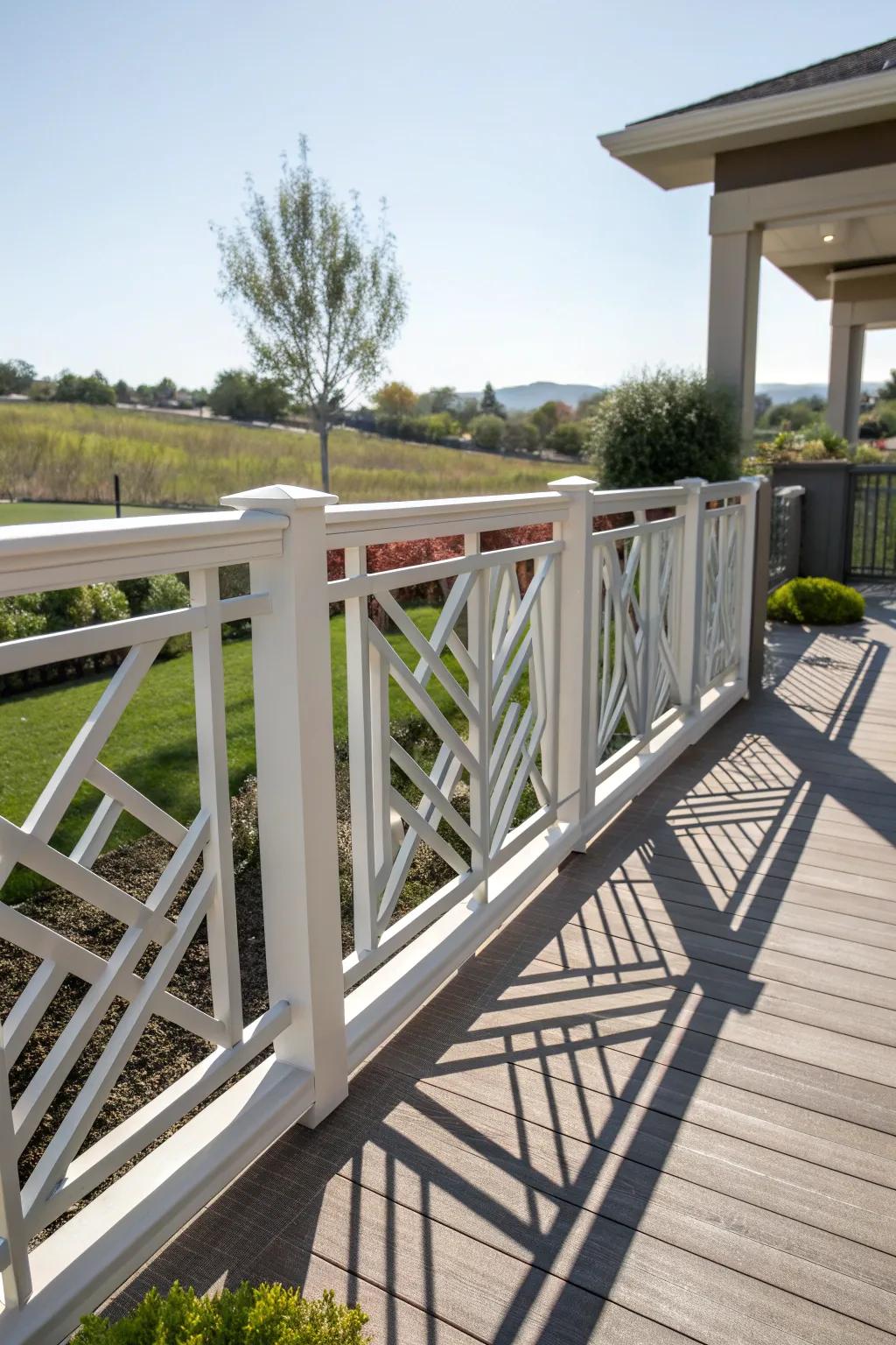 Geometric patterns using 2x6 wood make a bold statement on any deck.