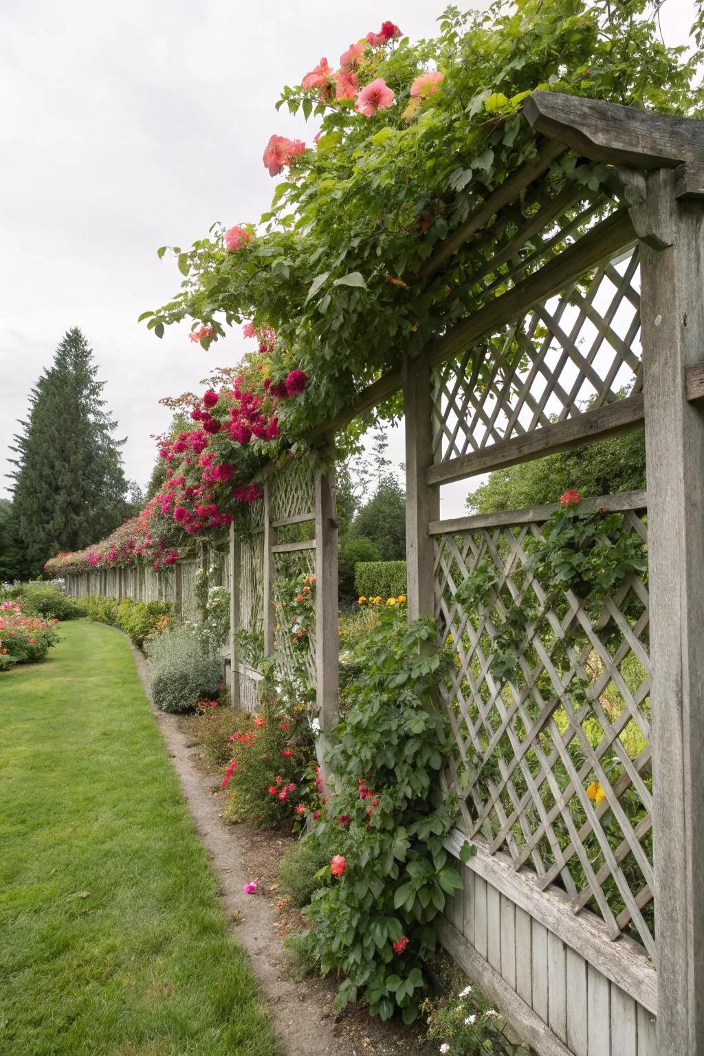 Enhance your fence with trellis tops for climbing plants.