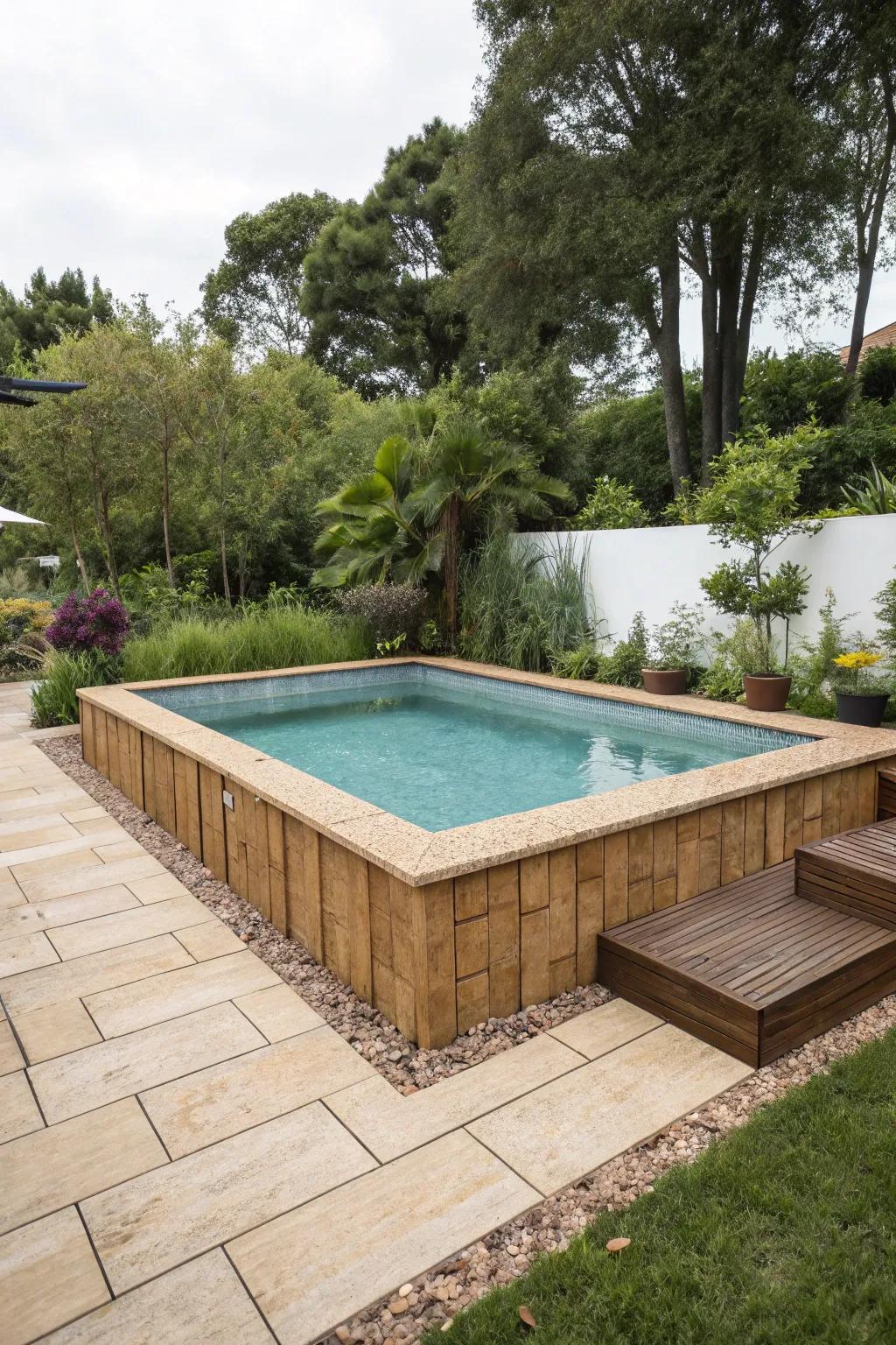 Cork tiles offer a soft and sustainable pool base.