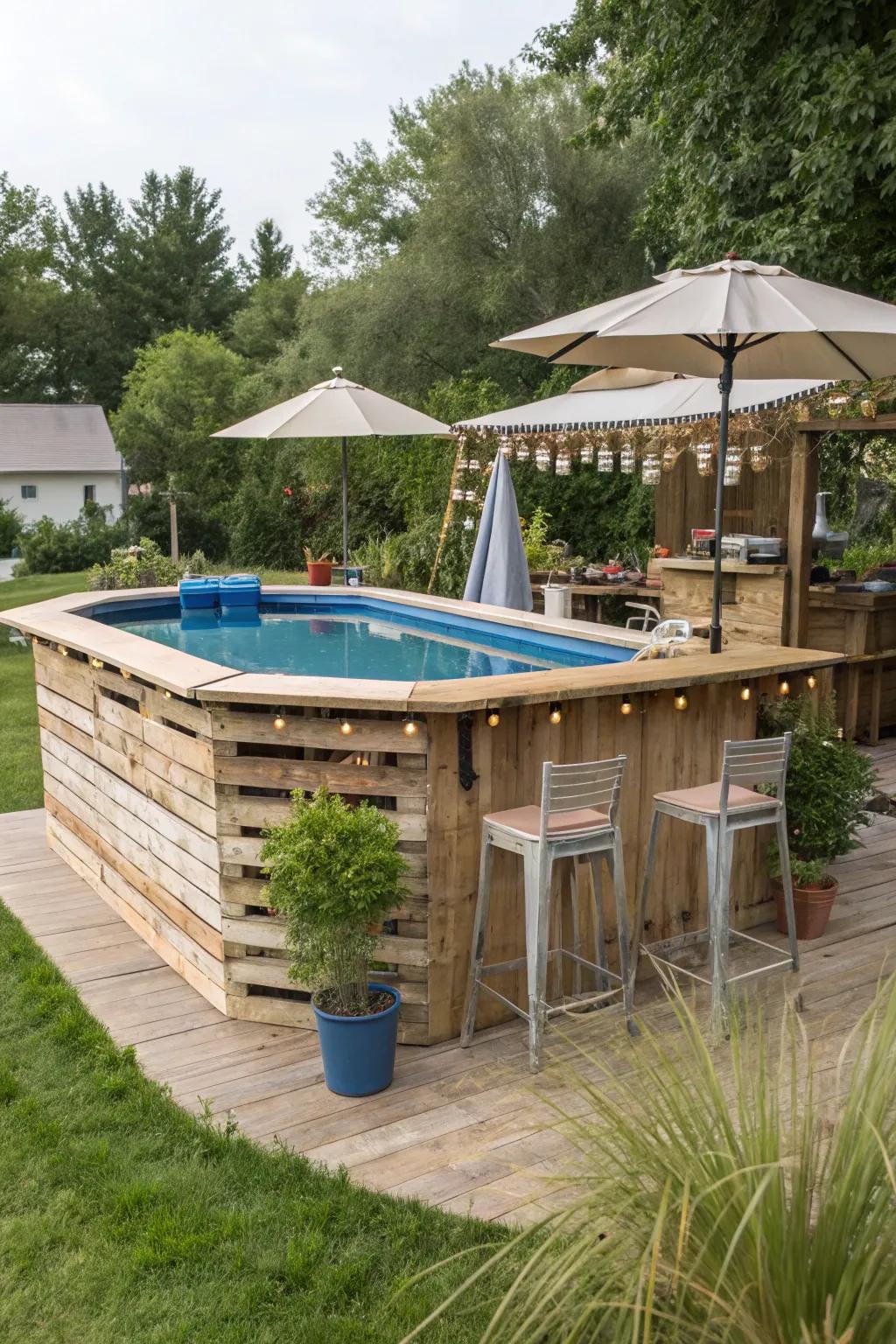 A DIY pallet bar is a creative and cost-effective solution.