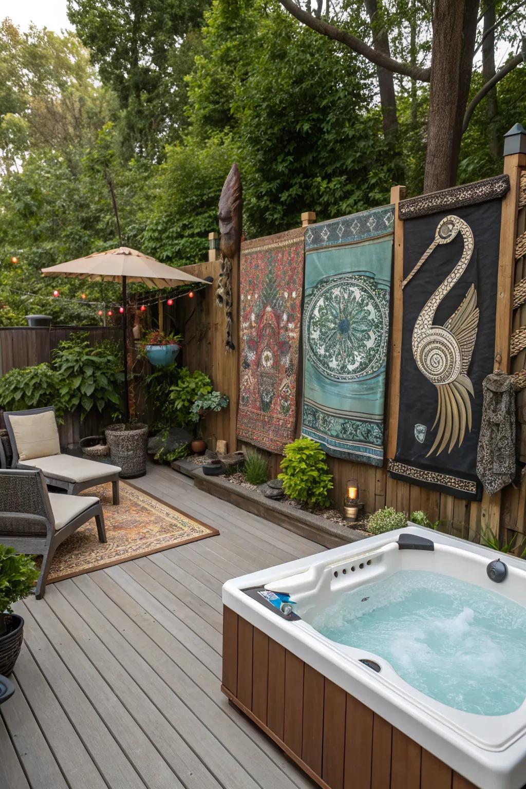 Outdoor art adds a personal touch to your swim spa deck.