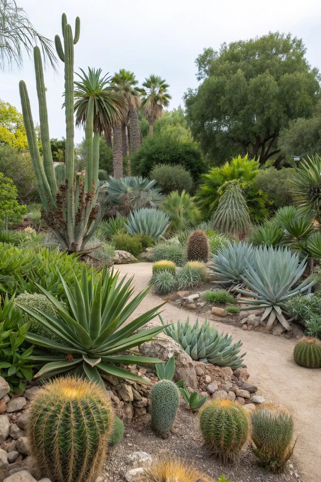 Agave oasis with various plant sizes and types.