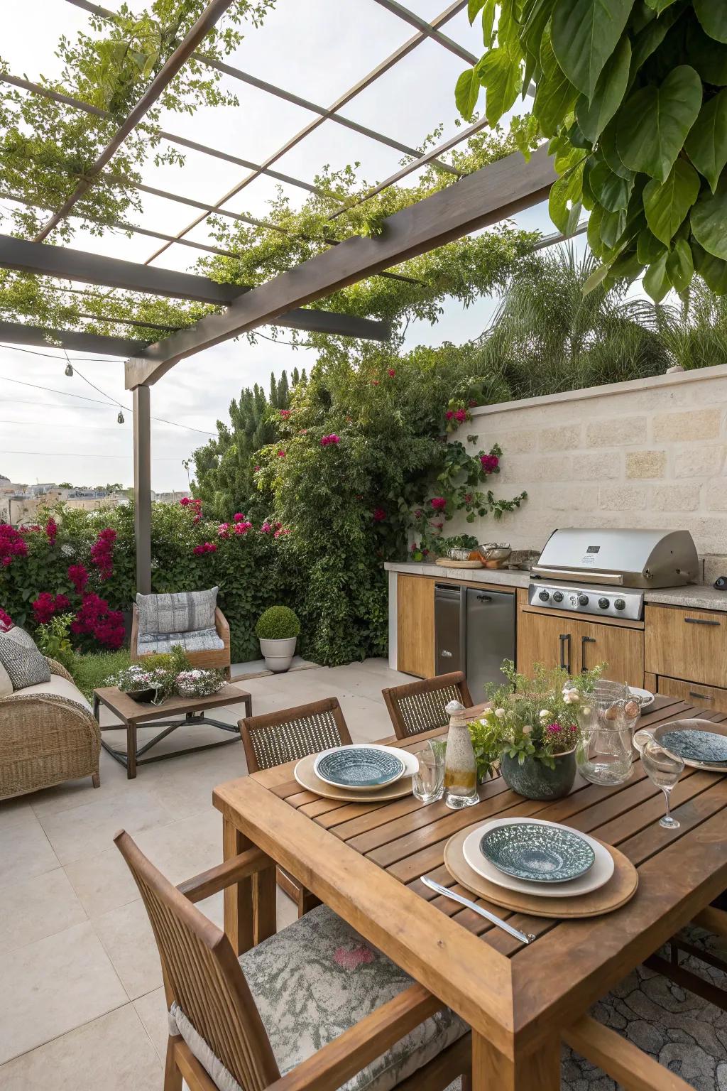 A multifunctional alfresco with distinct zones.