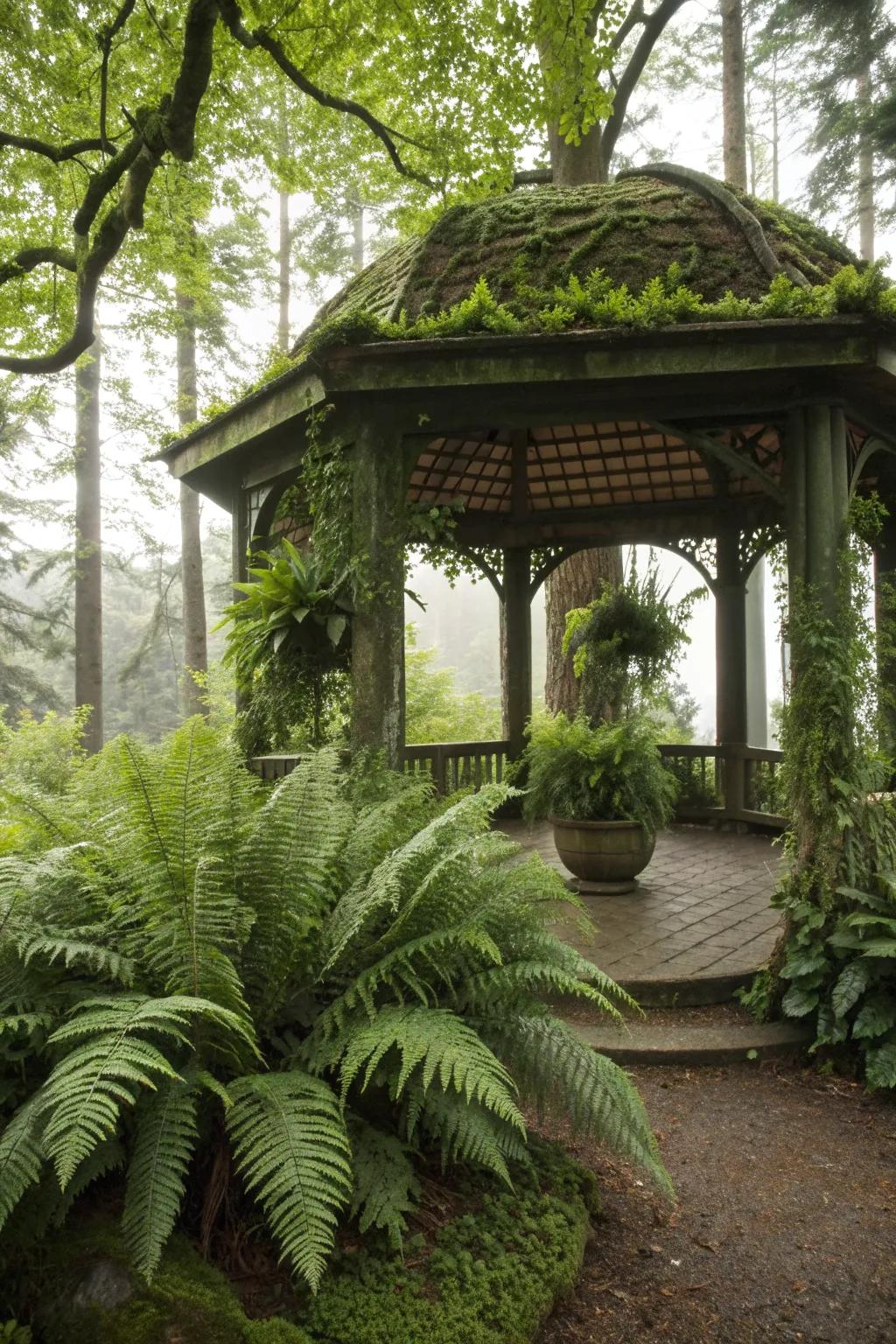 Large ferns offer a lush, verdant backdrop for your gazebo.