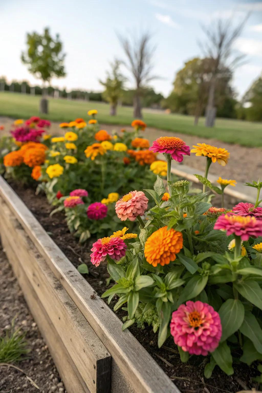 Petite and powerful with compact zinnias and marigolds.