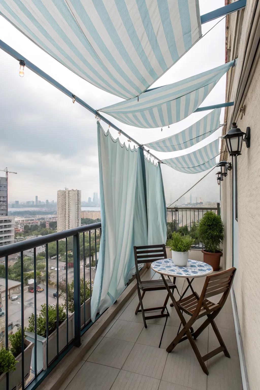 Privacy sails offer overhead coverage with a modern, nautical flair.
