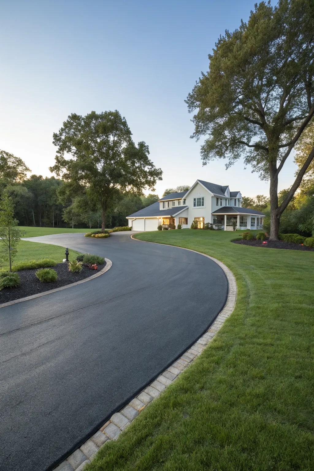 An asphalt driveway featuring a convenient turnaround area.