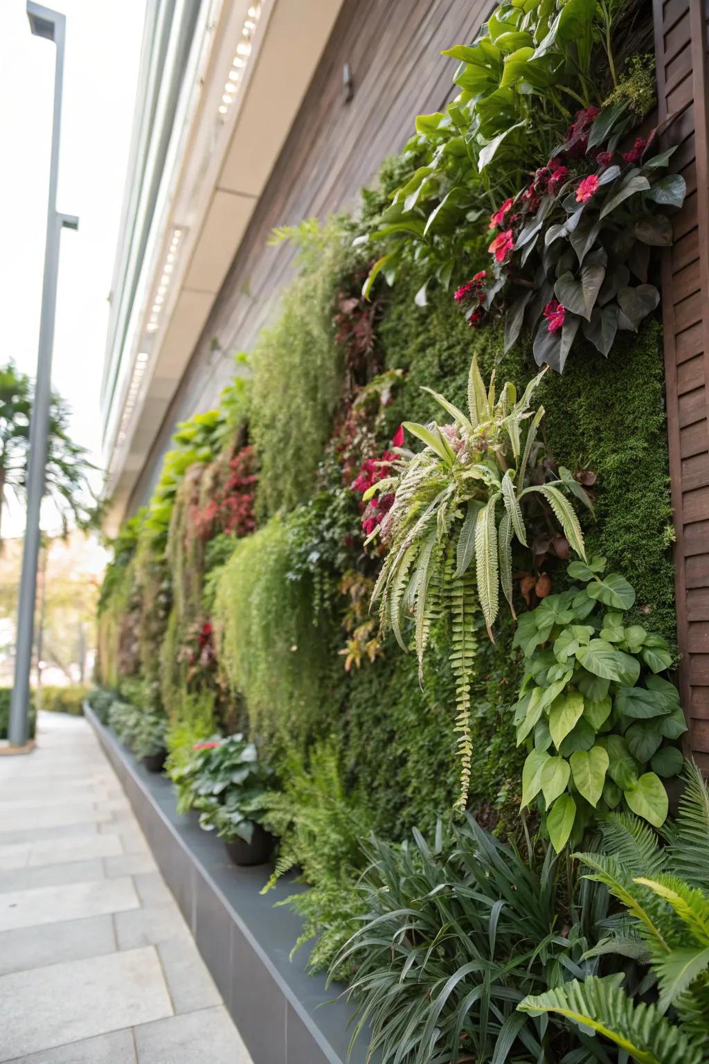 A vertical garden transforms a plain wall.