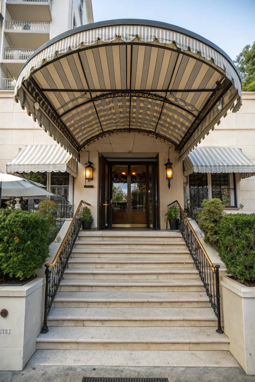 Multilevel awnings with steps offer dynamic design and function.