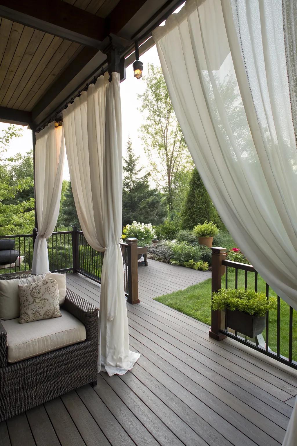 Curtains create a private, elegant space on your deck.