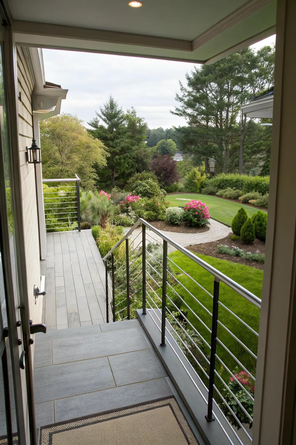 Cable railings offer a sleek and modern touch to your landing.