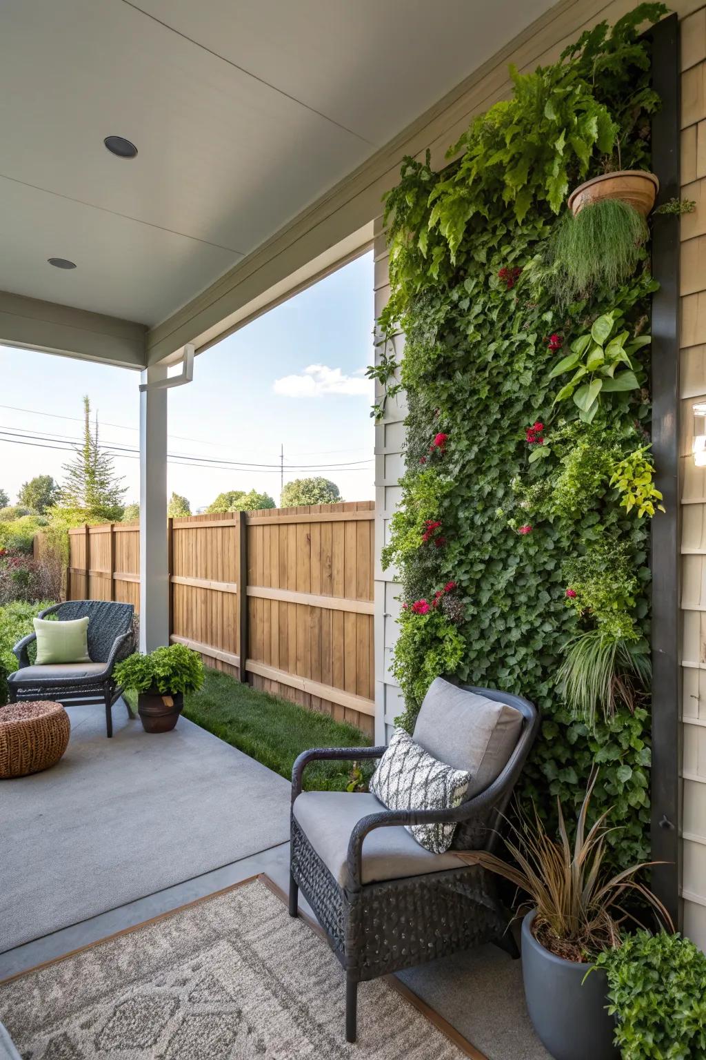 Bring a modern, eco-friendly vibe with a vertical garden.