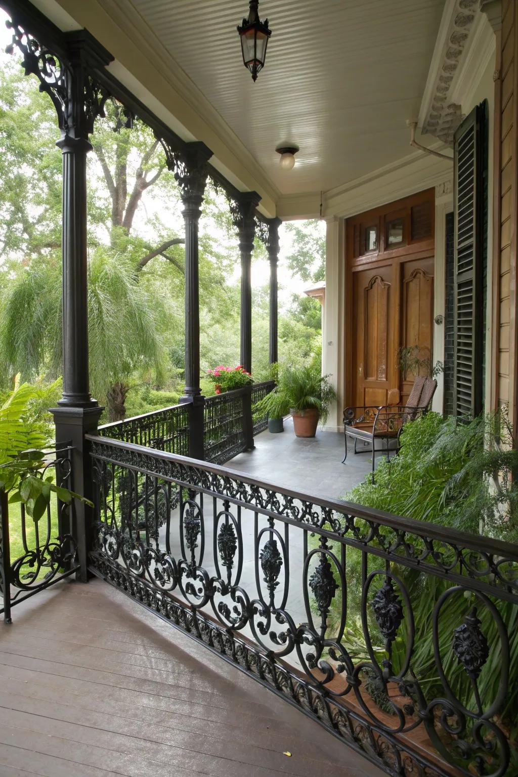 Wrought iron fencing offers timeless elegance and durability.