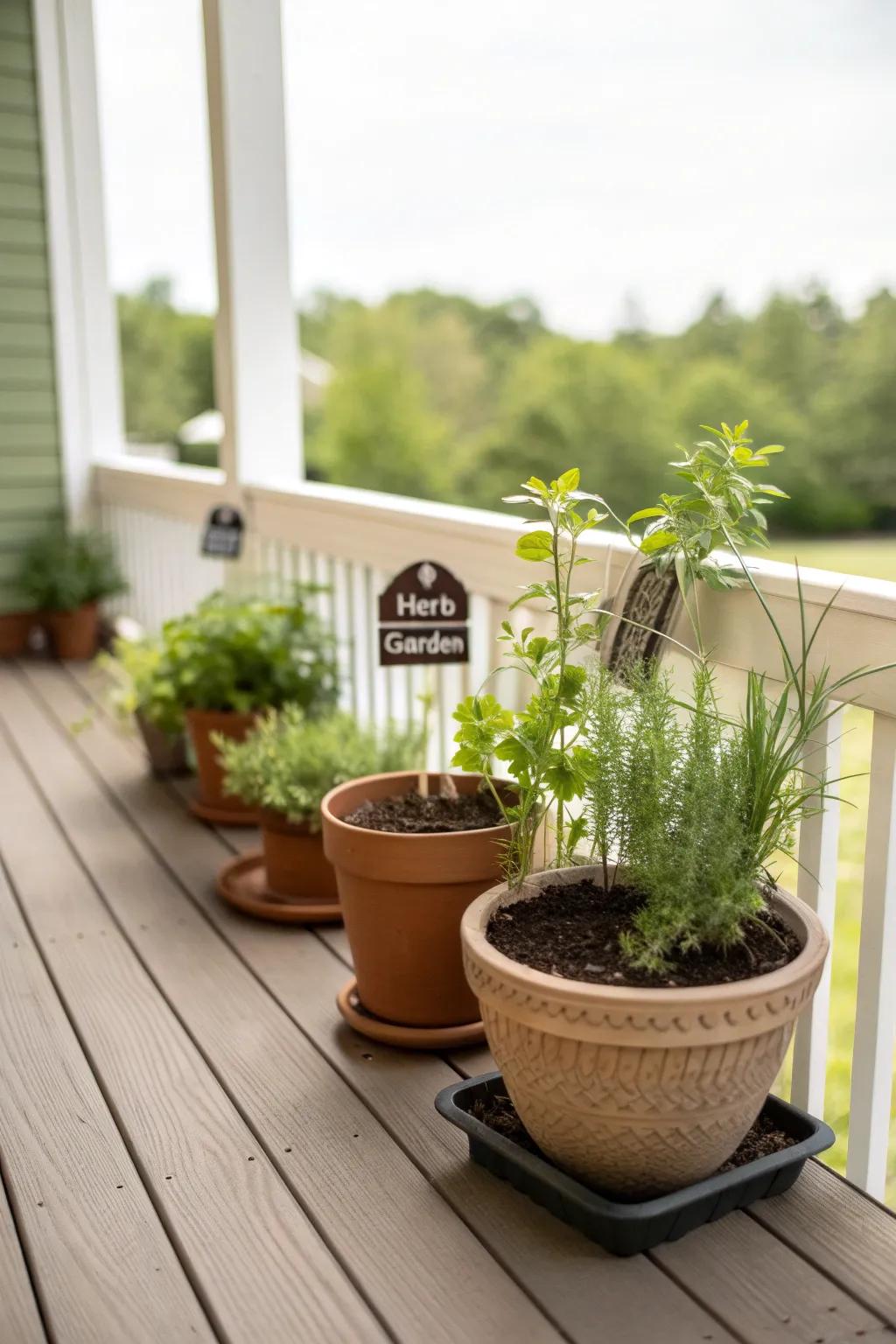 A DIY herb garden adds practicality and beauty to your porch.