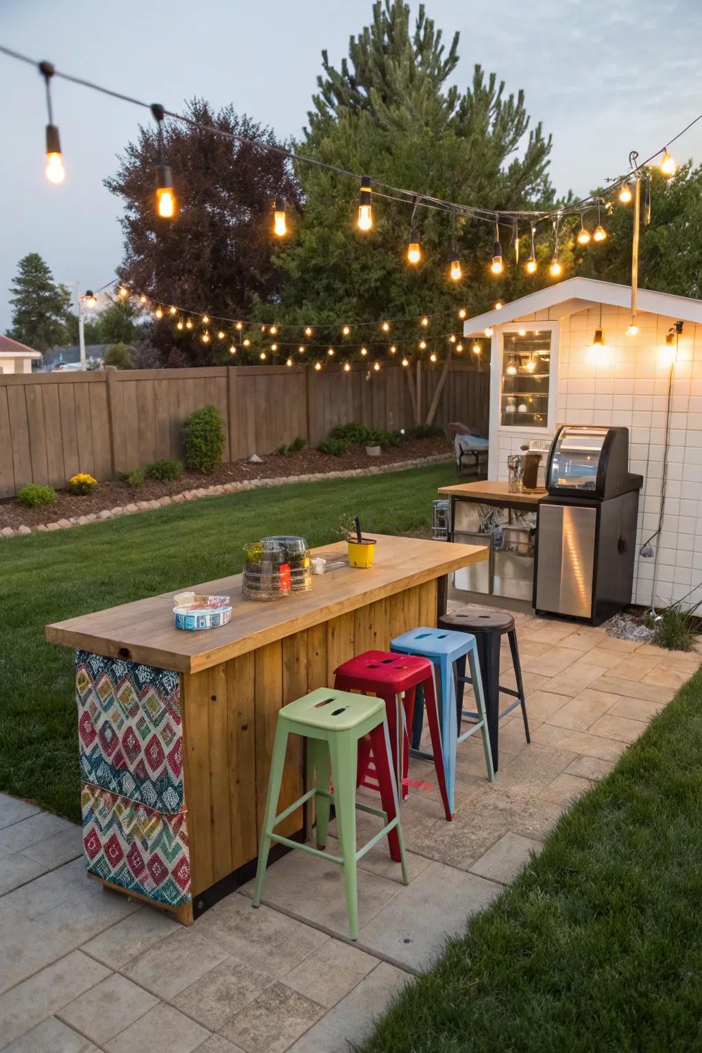 A DIY outdoor bar transforms your backyard corner into a social hub.