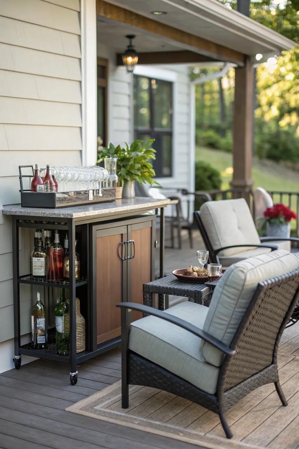 A mini bar transforms the patio into an entertaining space.