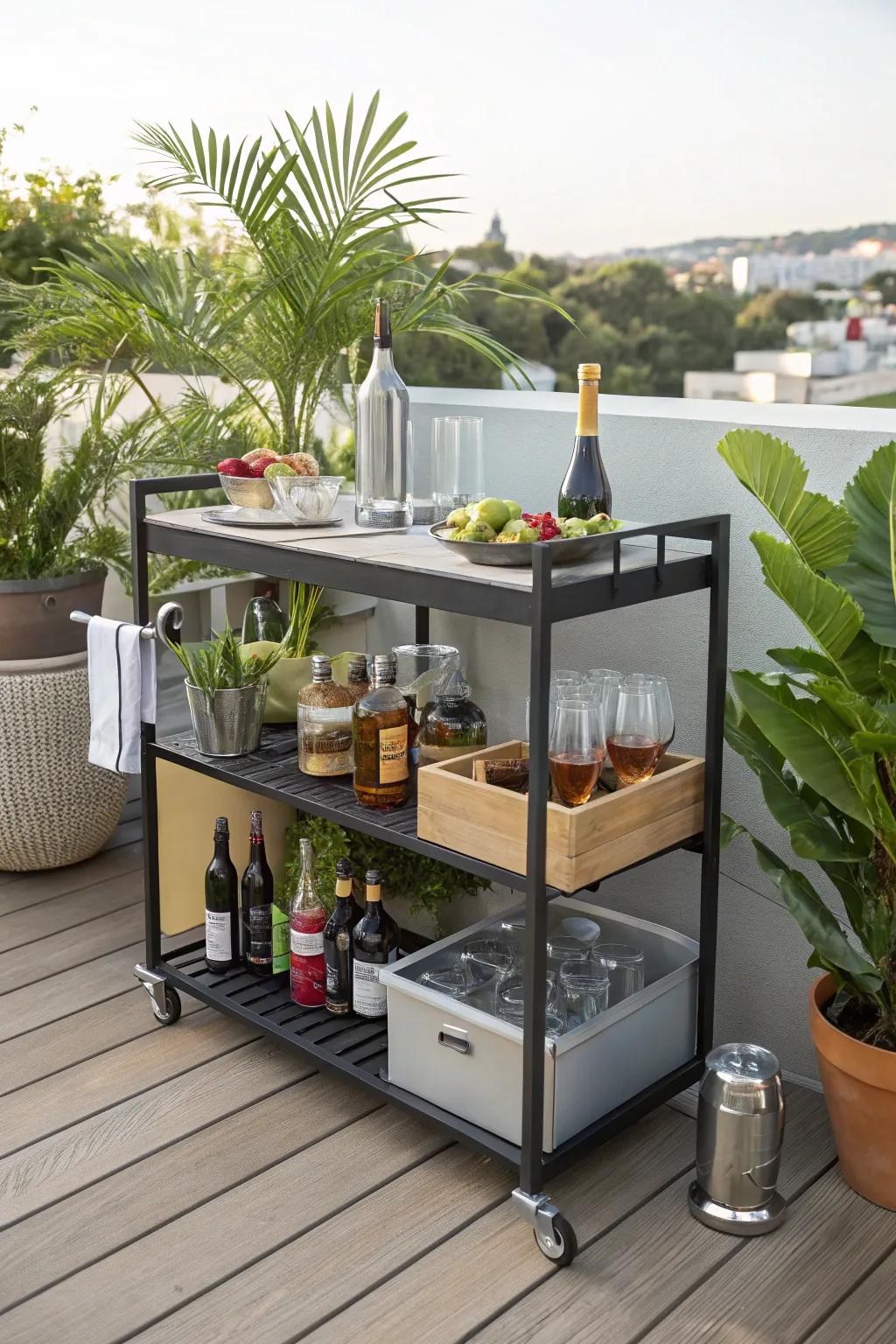 A portable bar setup enhances your outdoor entertaining experience.