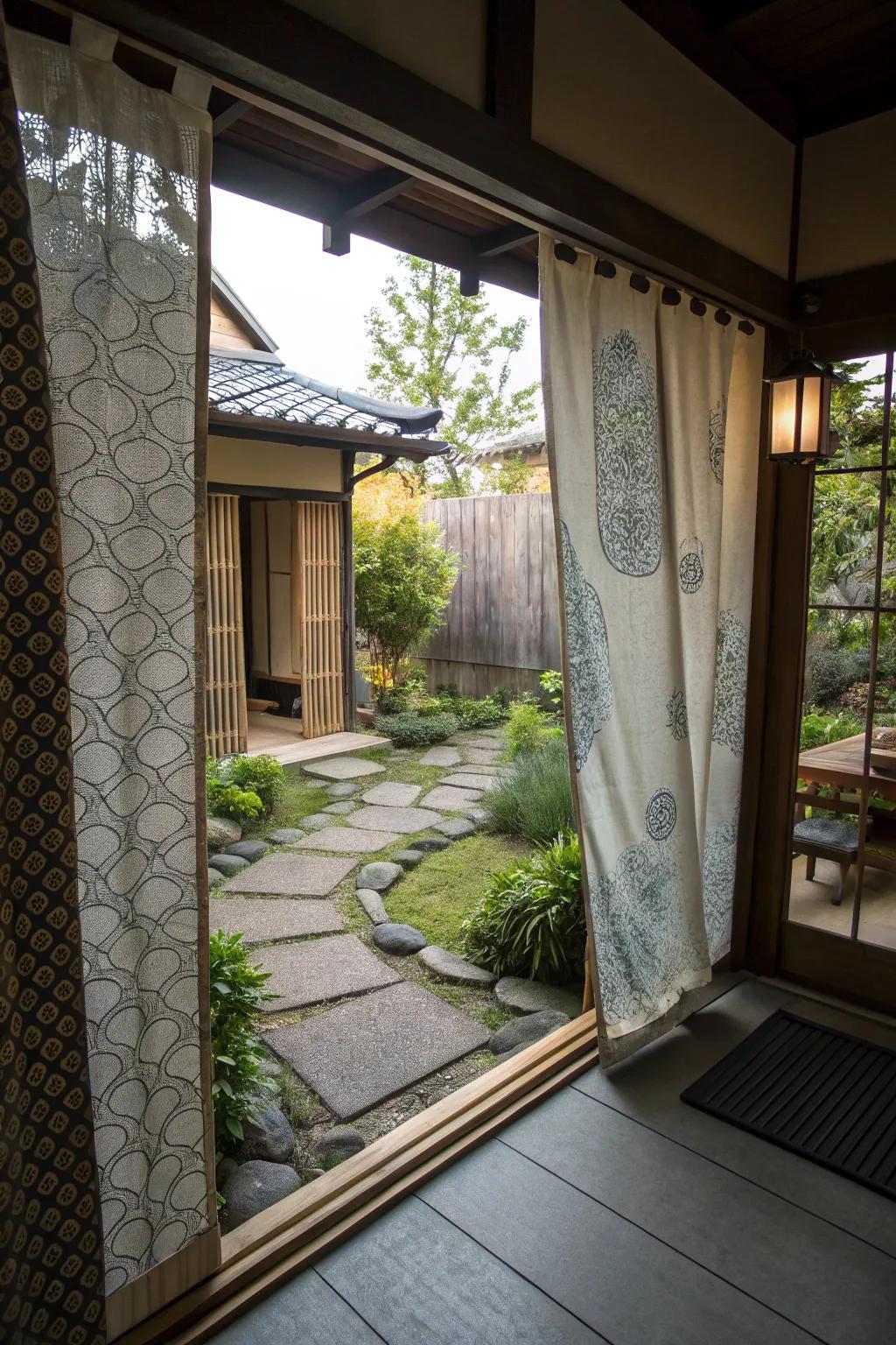 Add an artistic flair with stylish Noren curtains.