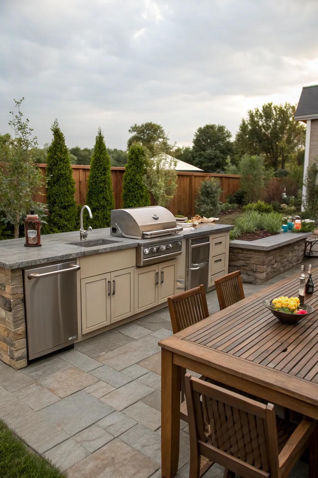 An outdoor kitchen elevates backyard entertaining.
