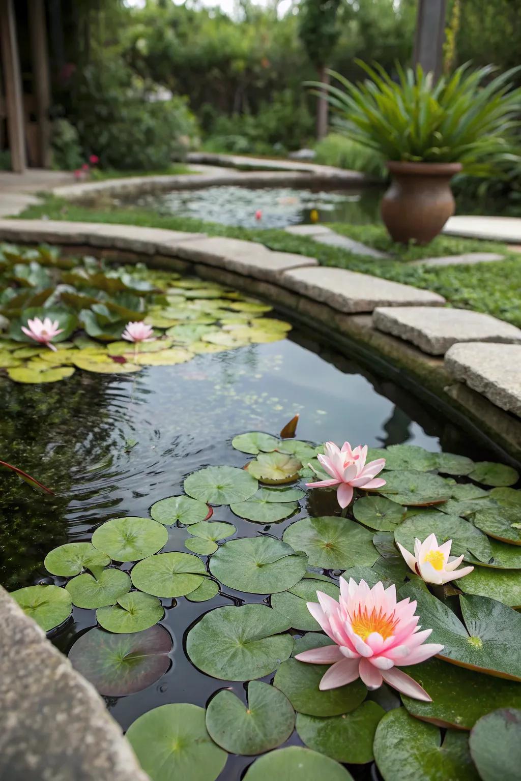 Aquatic edibles in water features add tranquility and produce to your garden.