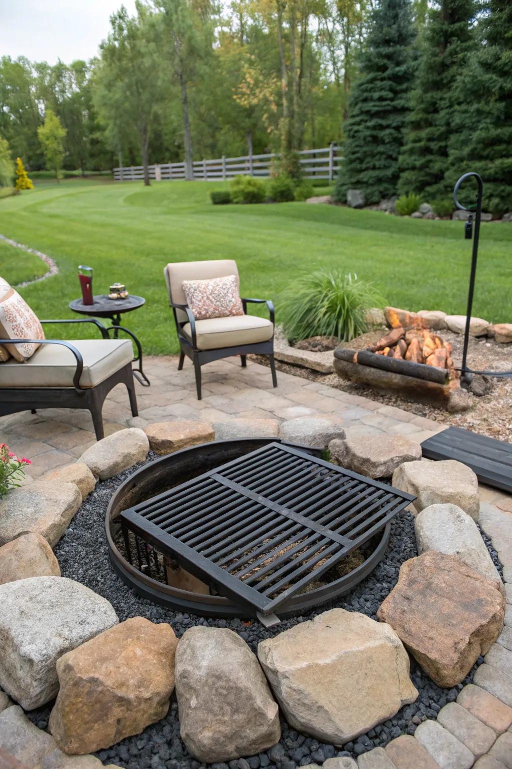 Customizable grill grates offer versatility for various cooking styles.