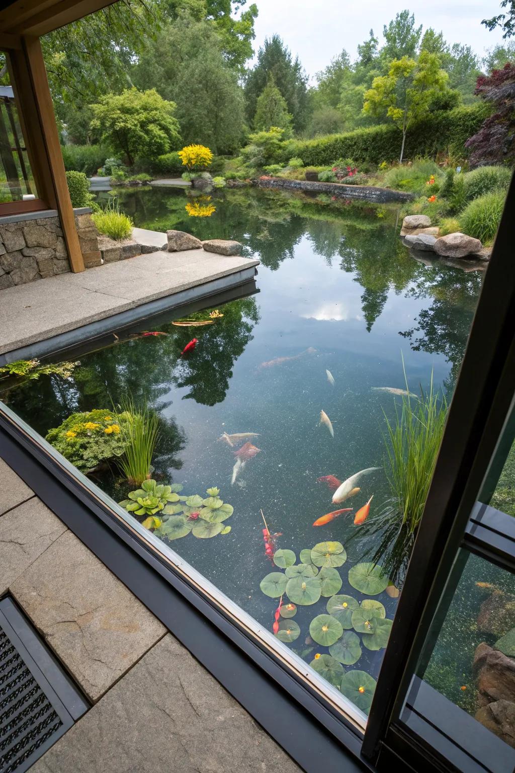 An underwater viewing window creates a personal aquarium experience.