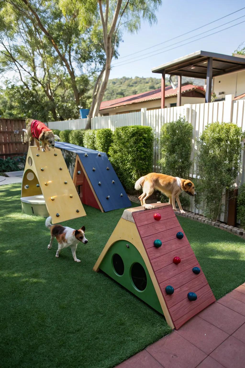 Climbing features provide playful challenges for adventurous dogs.