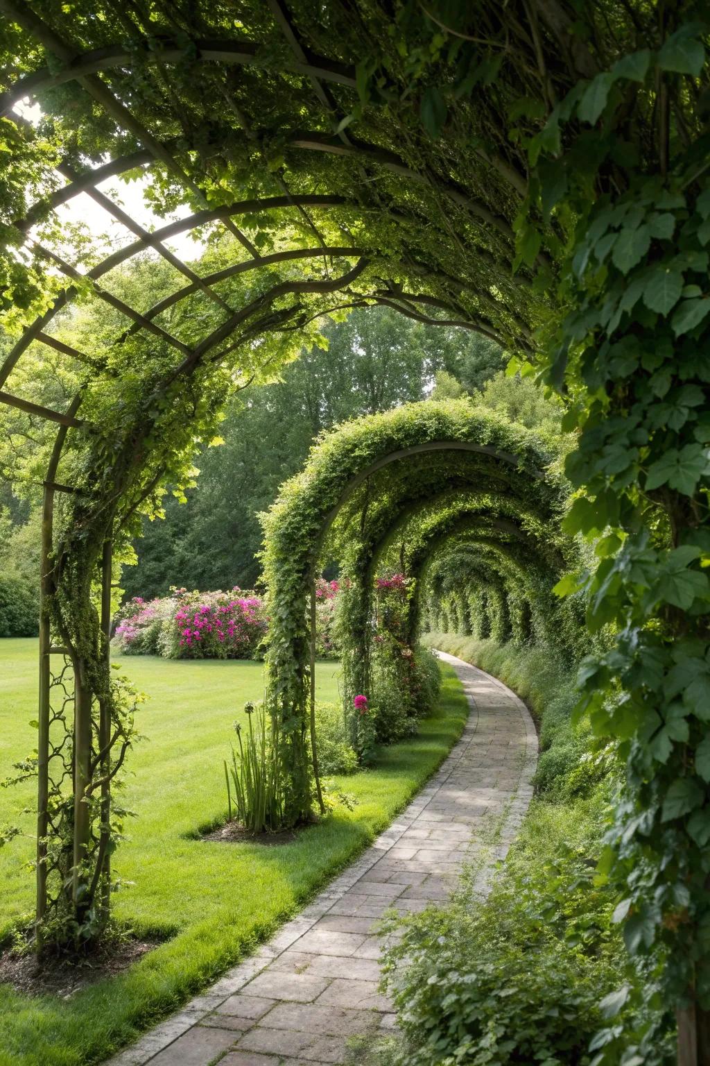 A tunnel of greenery adds depth and intrigue to your garden.