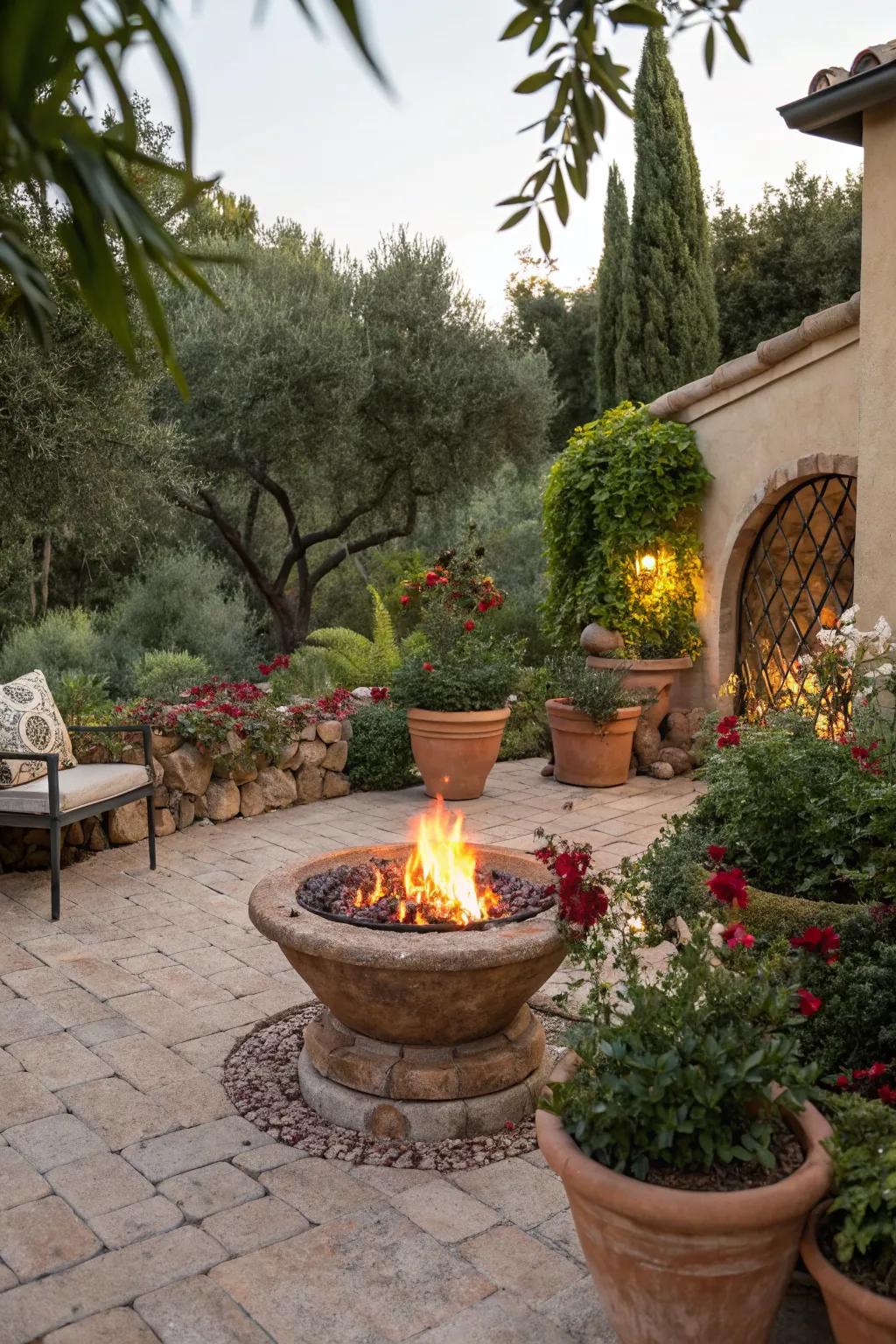 Create a Mediterranean escape with a Tuscan-style fire pit.