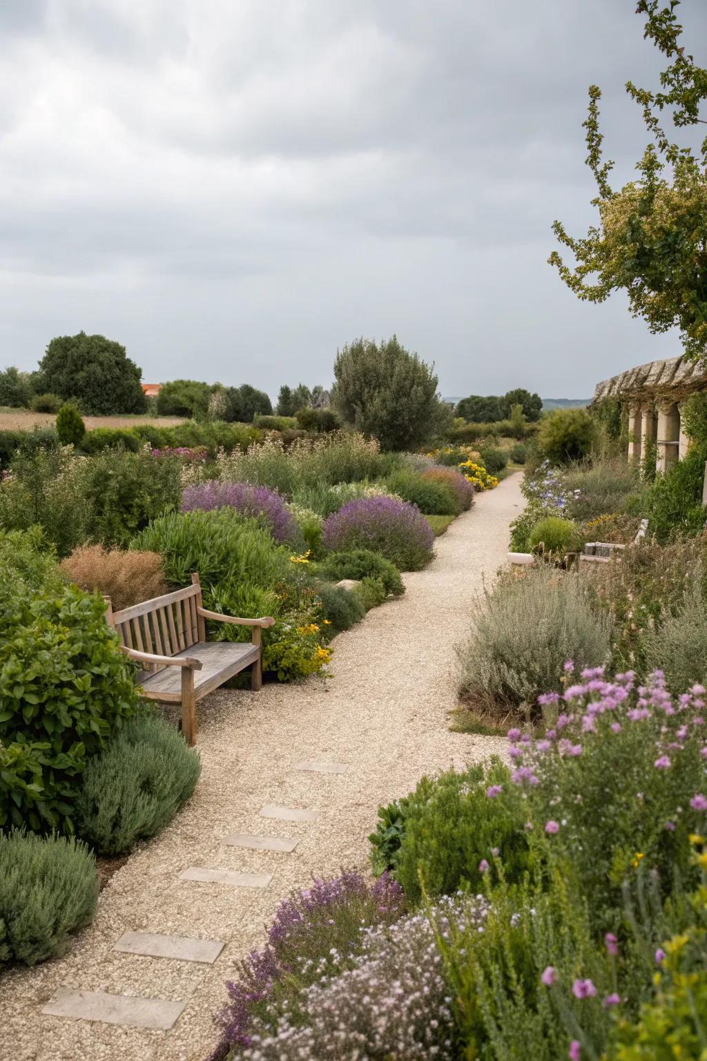 A Mediterranean gravel garden offers scent and beauty.