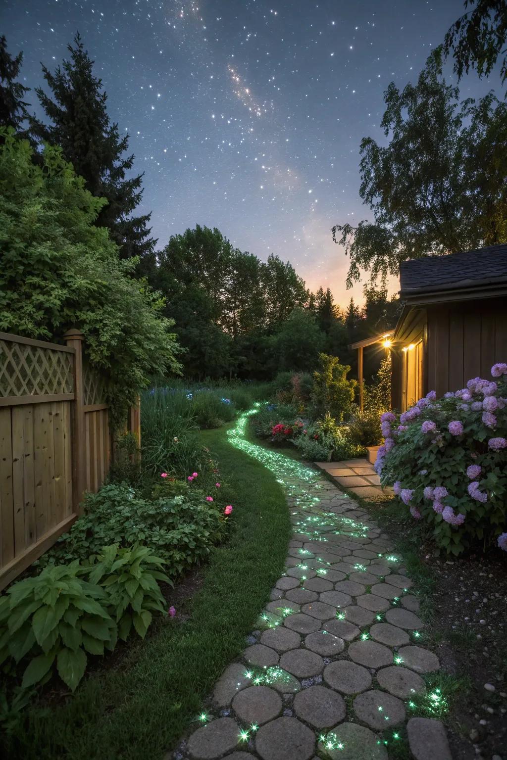 A magical glow-in-the-dark path illuminating the night.