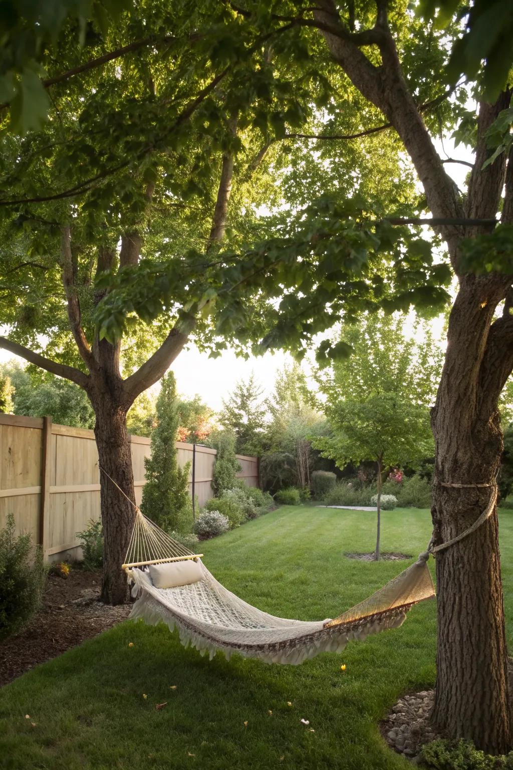 A hammock invites relaxation and is perfect for enjoying the outdoors.