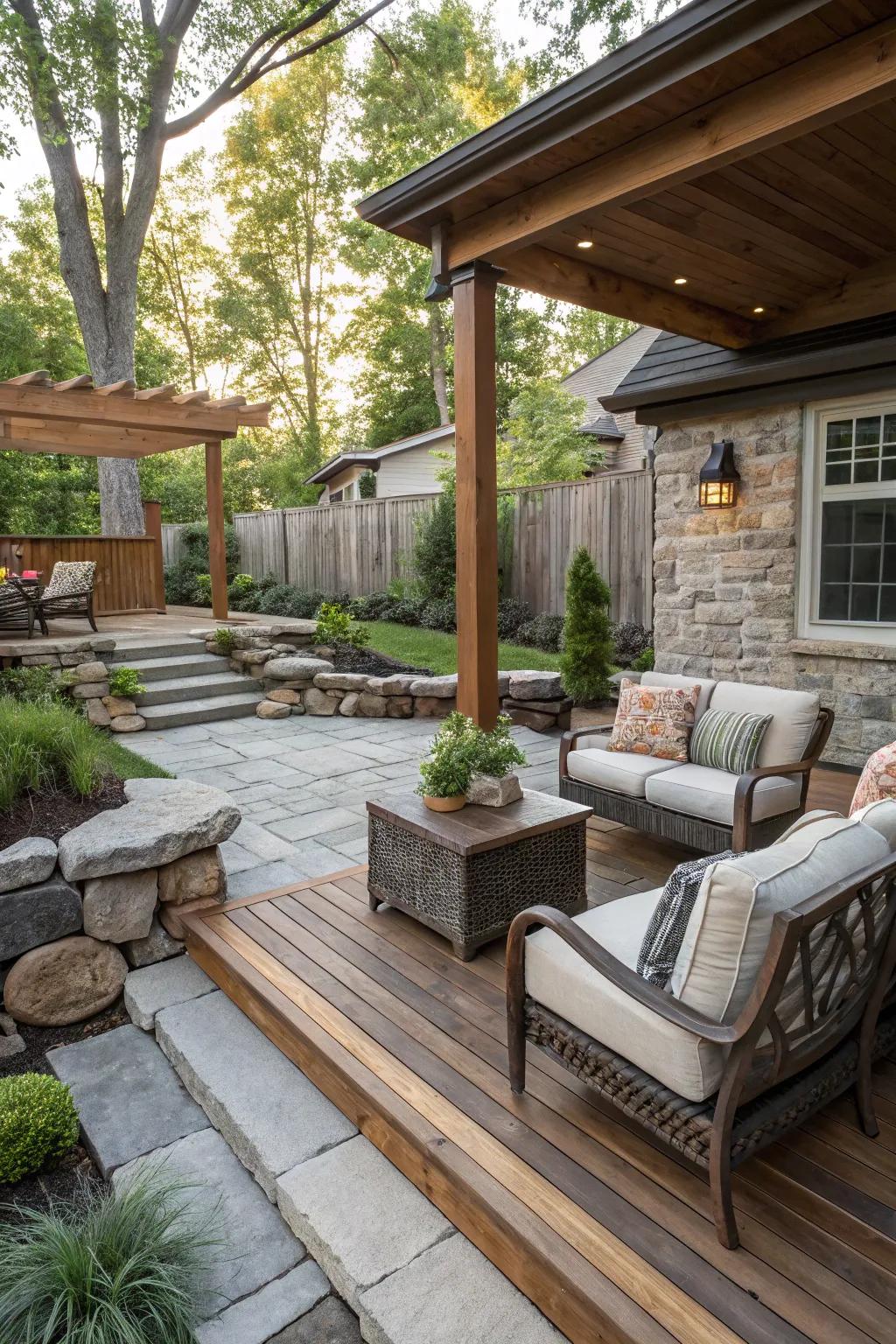 Mix and match textures for a visually dynamic patio.
