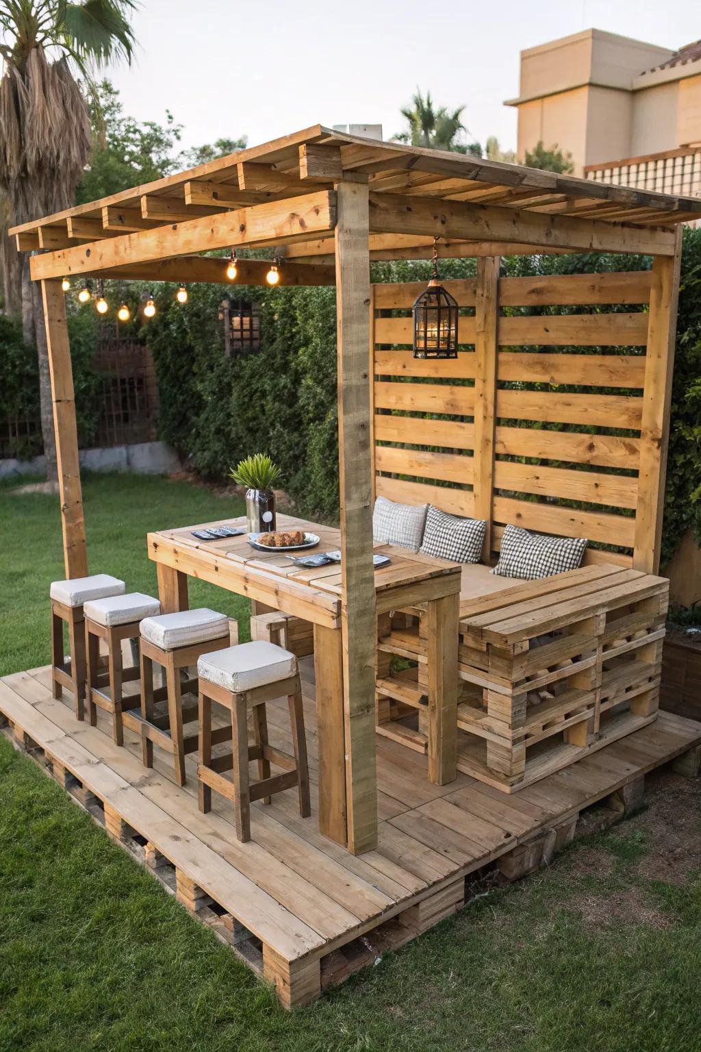 Custom DIY furniture adds a personal touch to your gazebo.