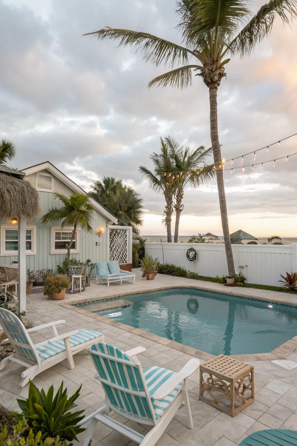 Feel the ocean breeze with a coastal-themed backyard.