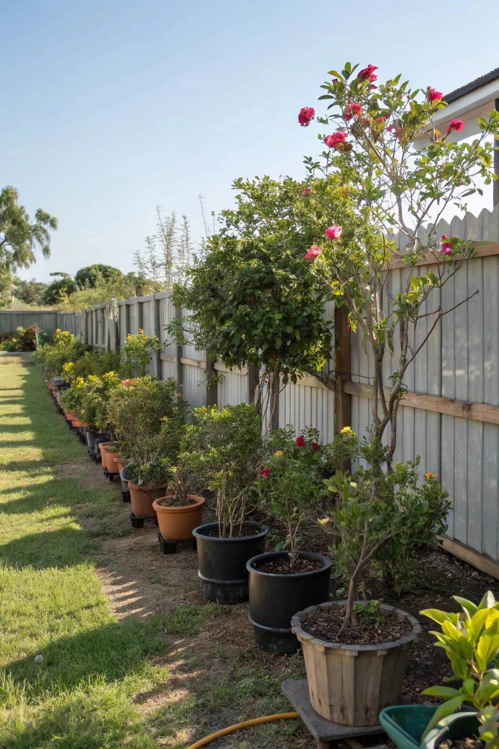 Potted plant borders provide versatile privacy options for any garden.