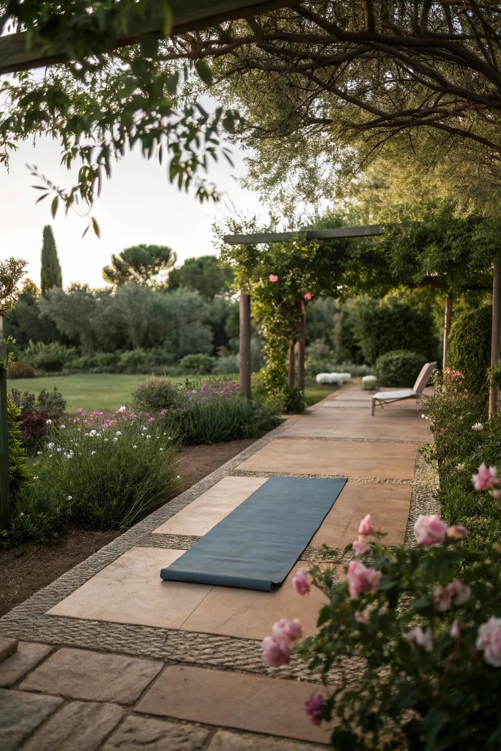 Find peace in an outdoor yoga and meditation space.