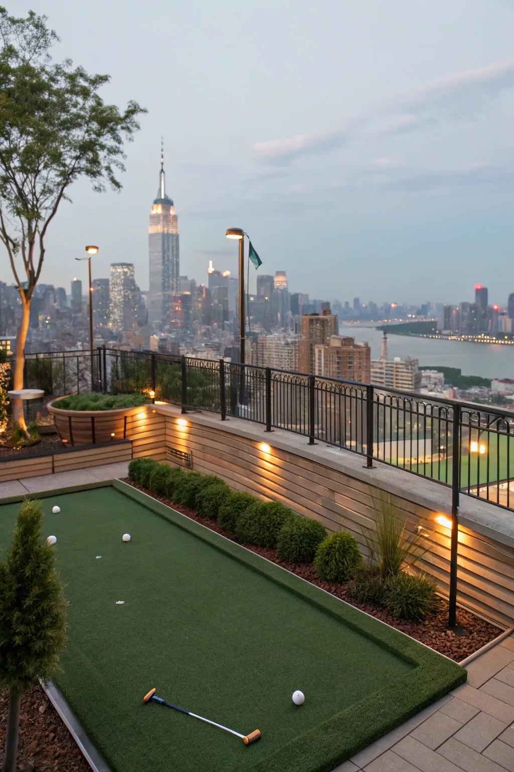 A rooftop green offers unique views and practice space.