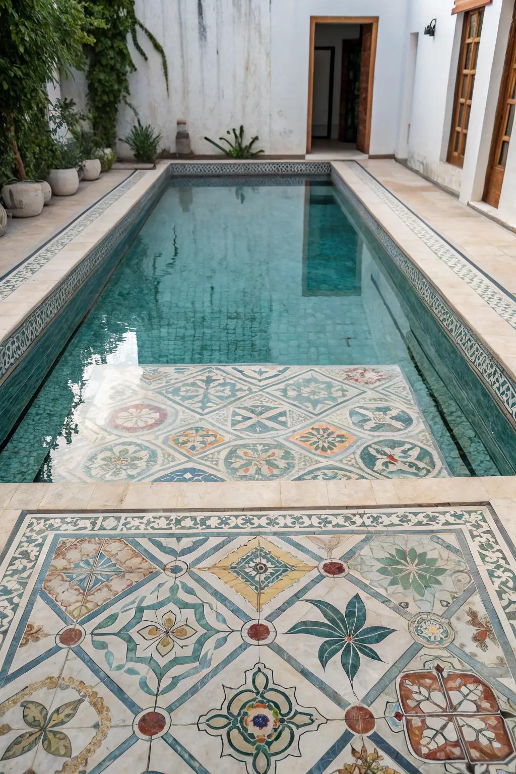 Intricate tile designs add a creative touch to your pool.