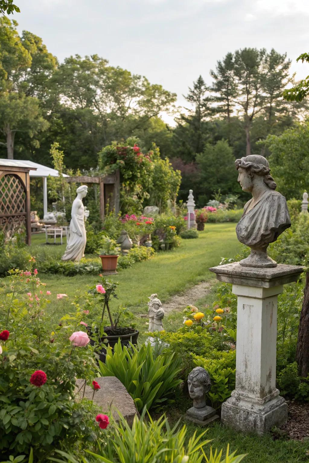 Sculptures add artistry and intrigue to your backyard.