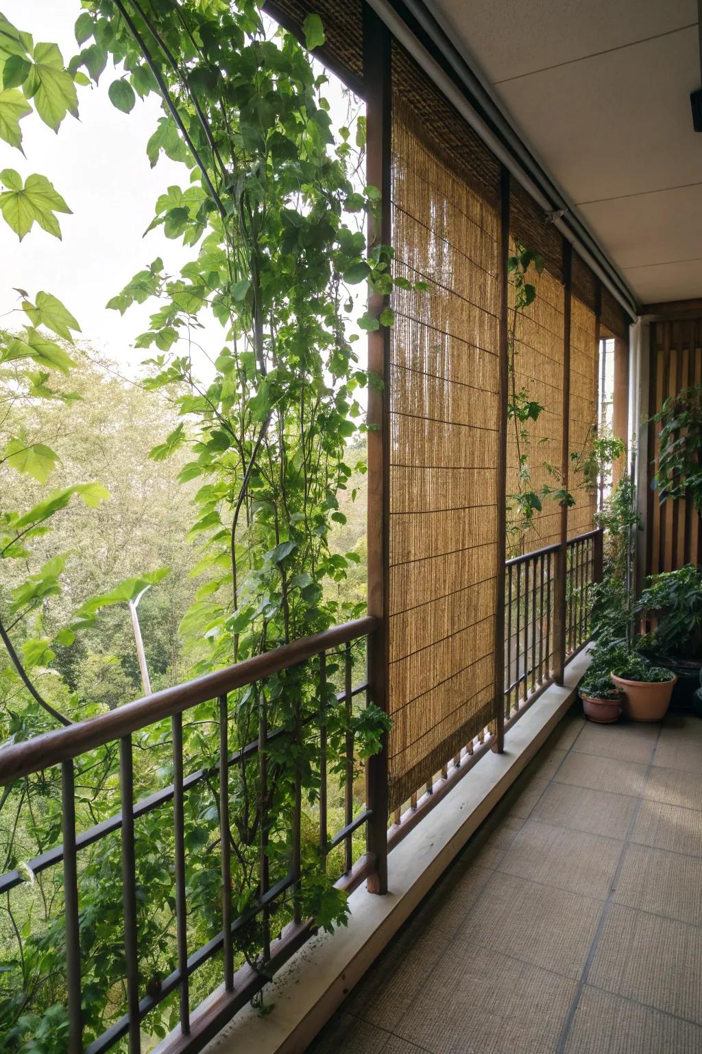 Bamboo screens offer natural privacy and plant support.