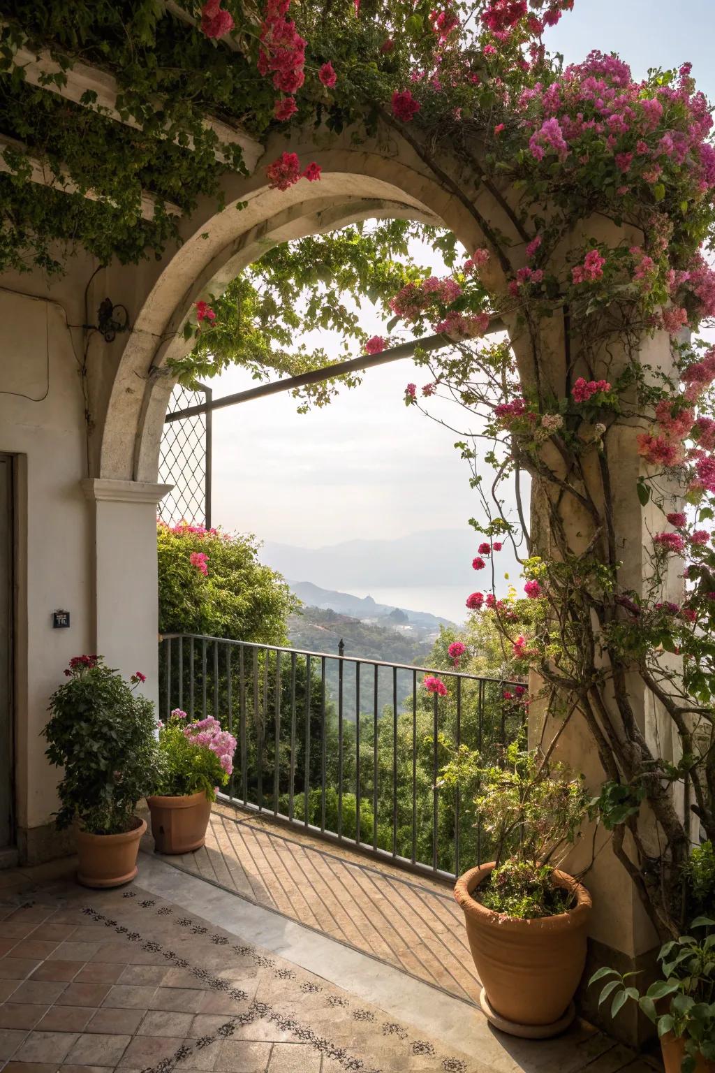 Arched trellises blend beauty and privacy effortlessly.