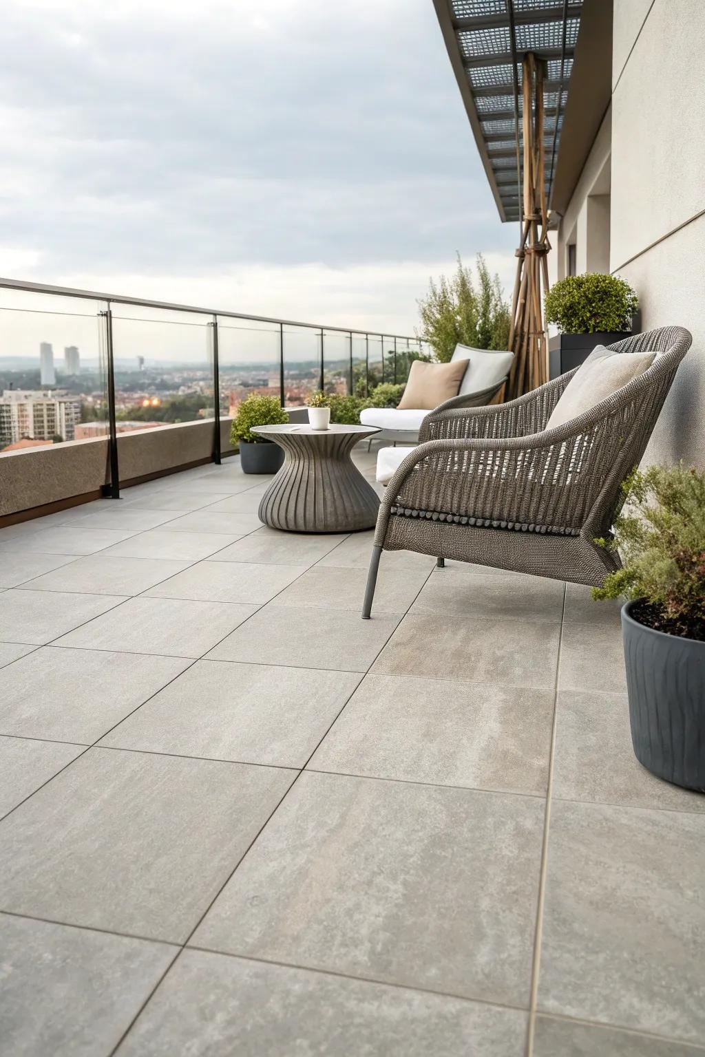 Porcelain stoneware tiles provide elegance and durability for your balcony.