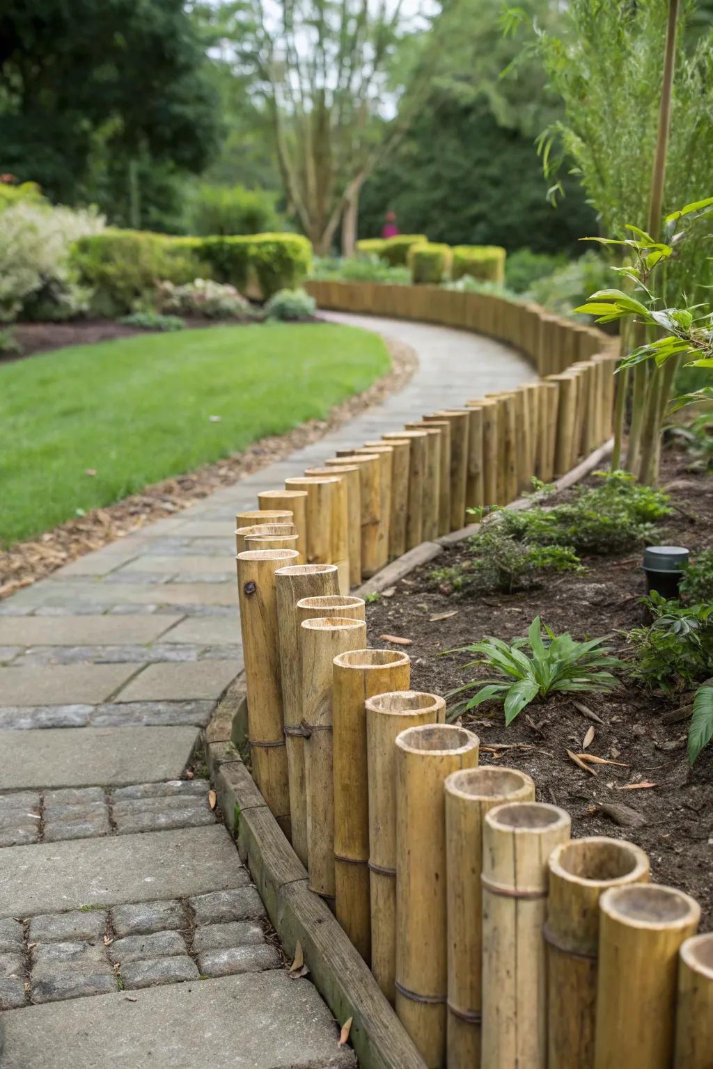 Dynamic staggered bamboo garden edge.