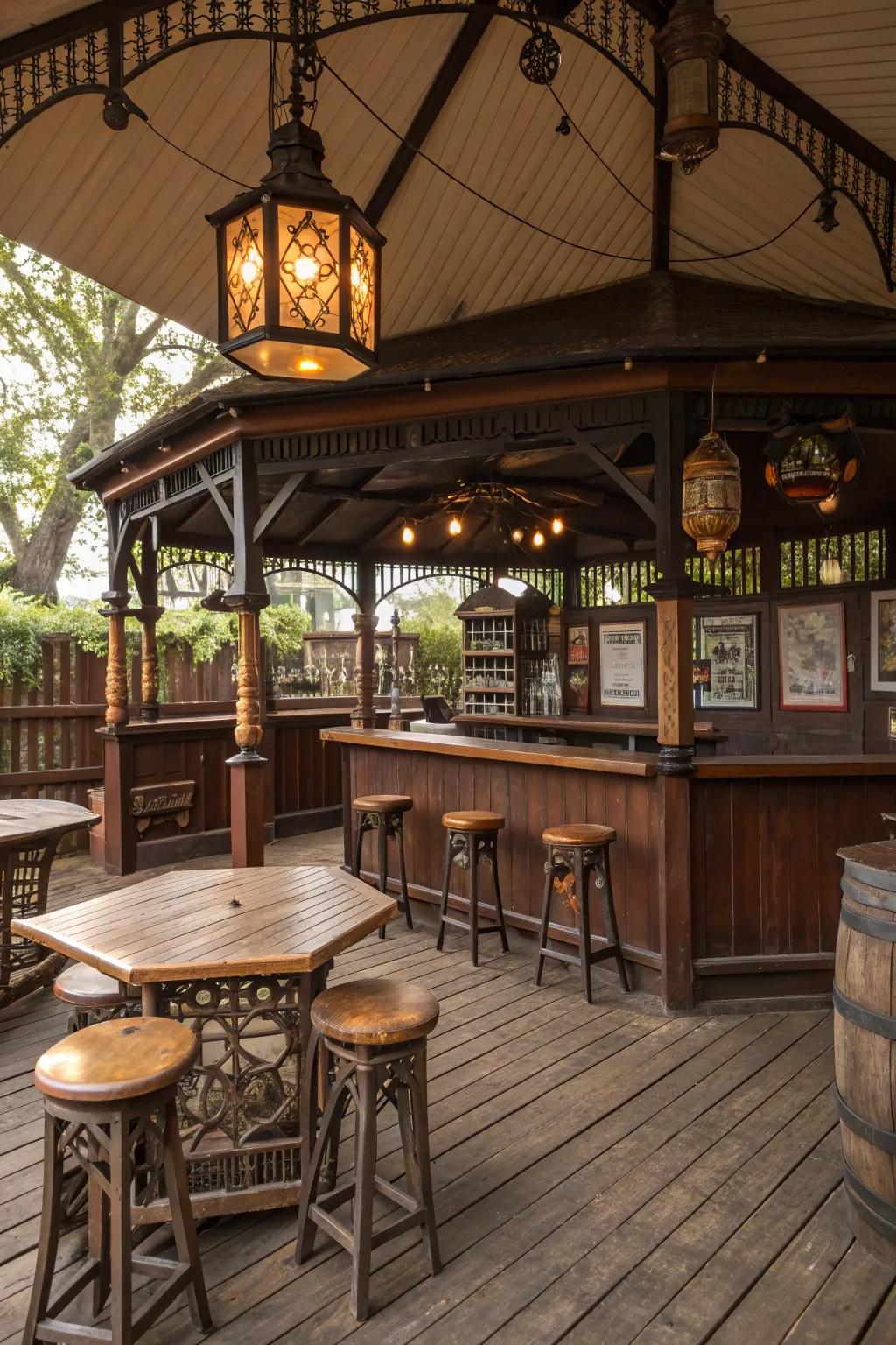 A vintage-inspired gazebo bar full of charm and nostalgia.
