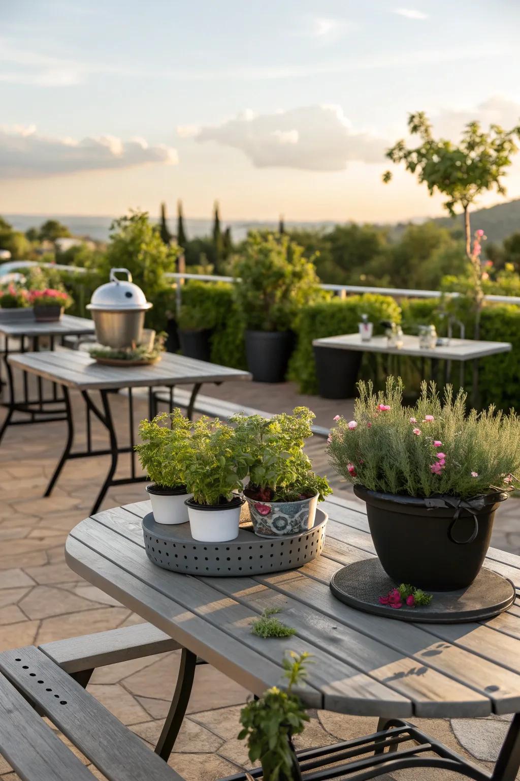 Herbs as decor offer freshness and a take-home gift for guests.