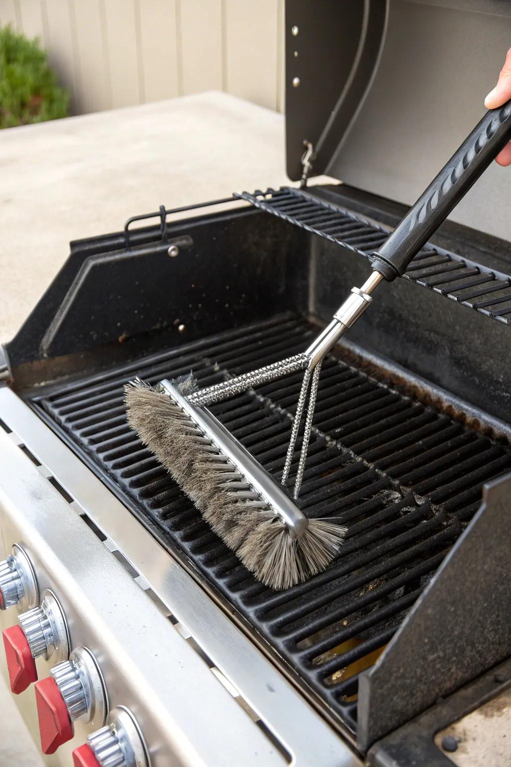 A sturdy grill cleaning brush makes post-BBQ cleanup easy.
